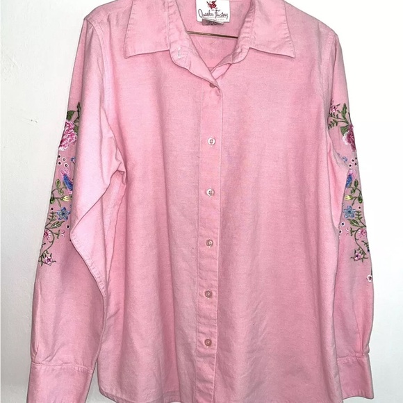 QUACKER FACTORY LS Pink Embroidered Shirt,SM Ladies, Garden Grandmacore Cottage - Picture 2 of 11